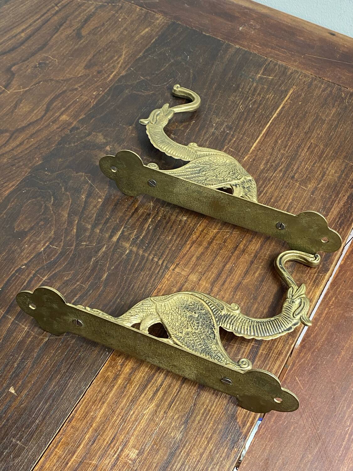 Antique wall hooks, dragon shape, in brass