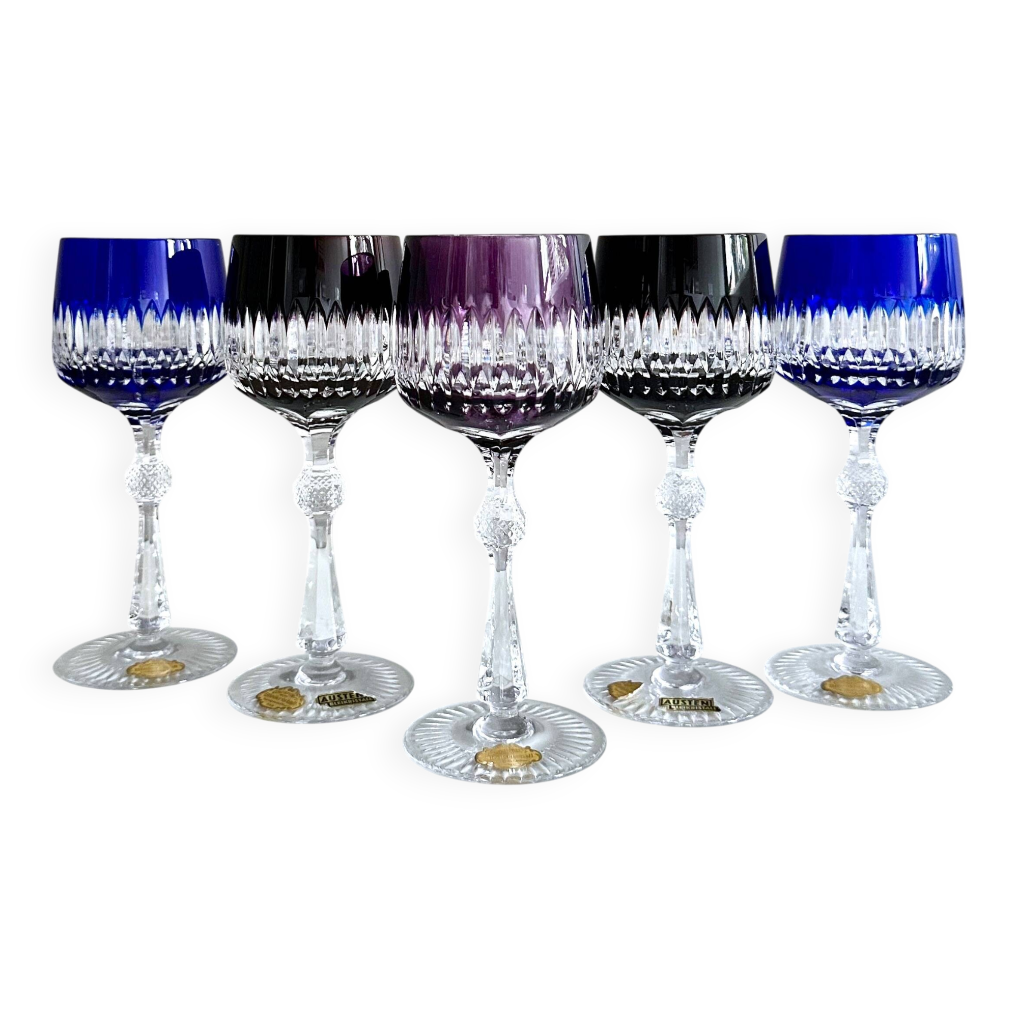 Collection of 5 lead crystal glasses "Austen Bodenmais", coloured glass