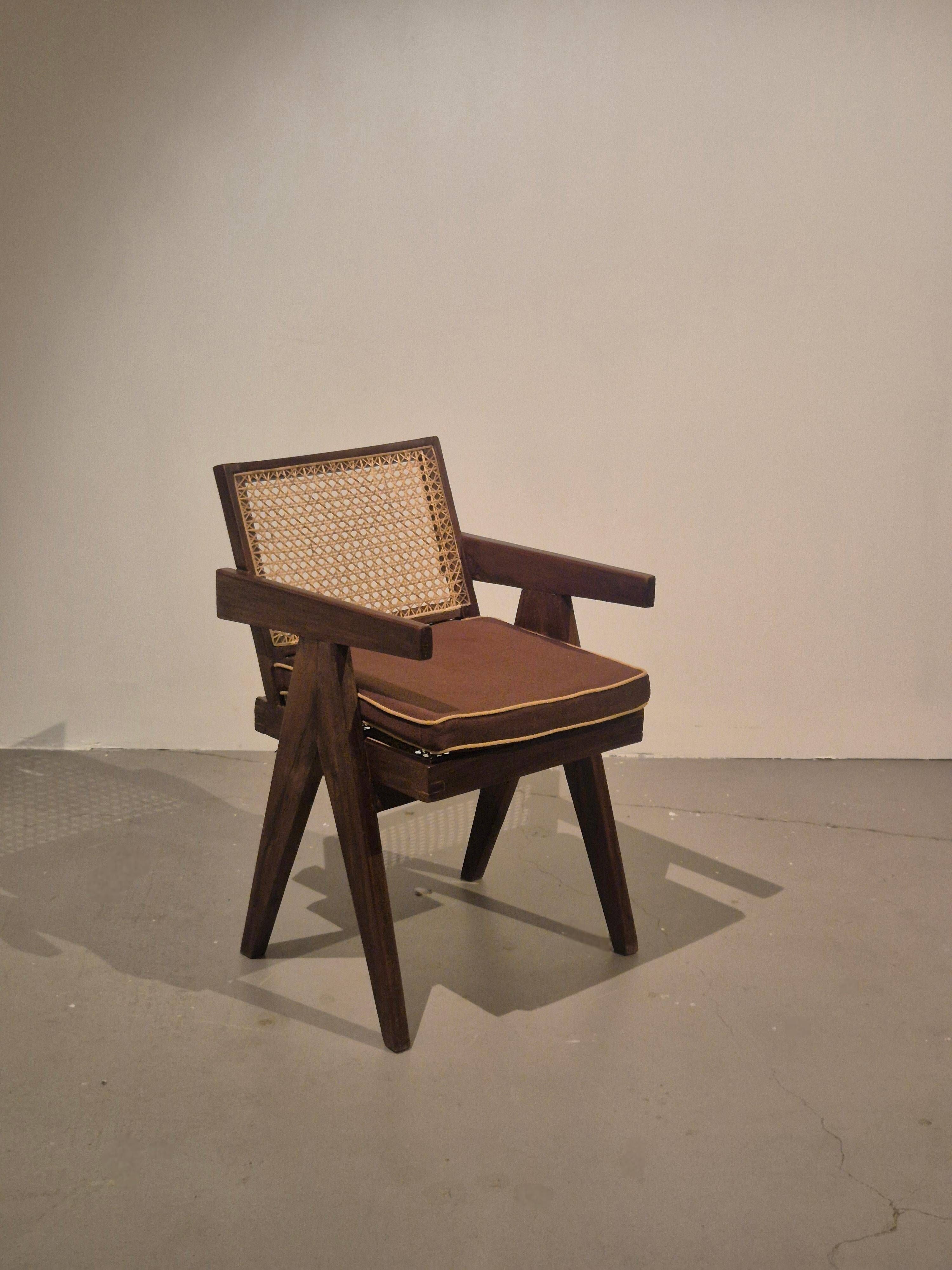 Pierre Jeanneret, original SI-28-B armchair in teak and caning, Mid-Century Modern
