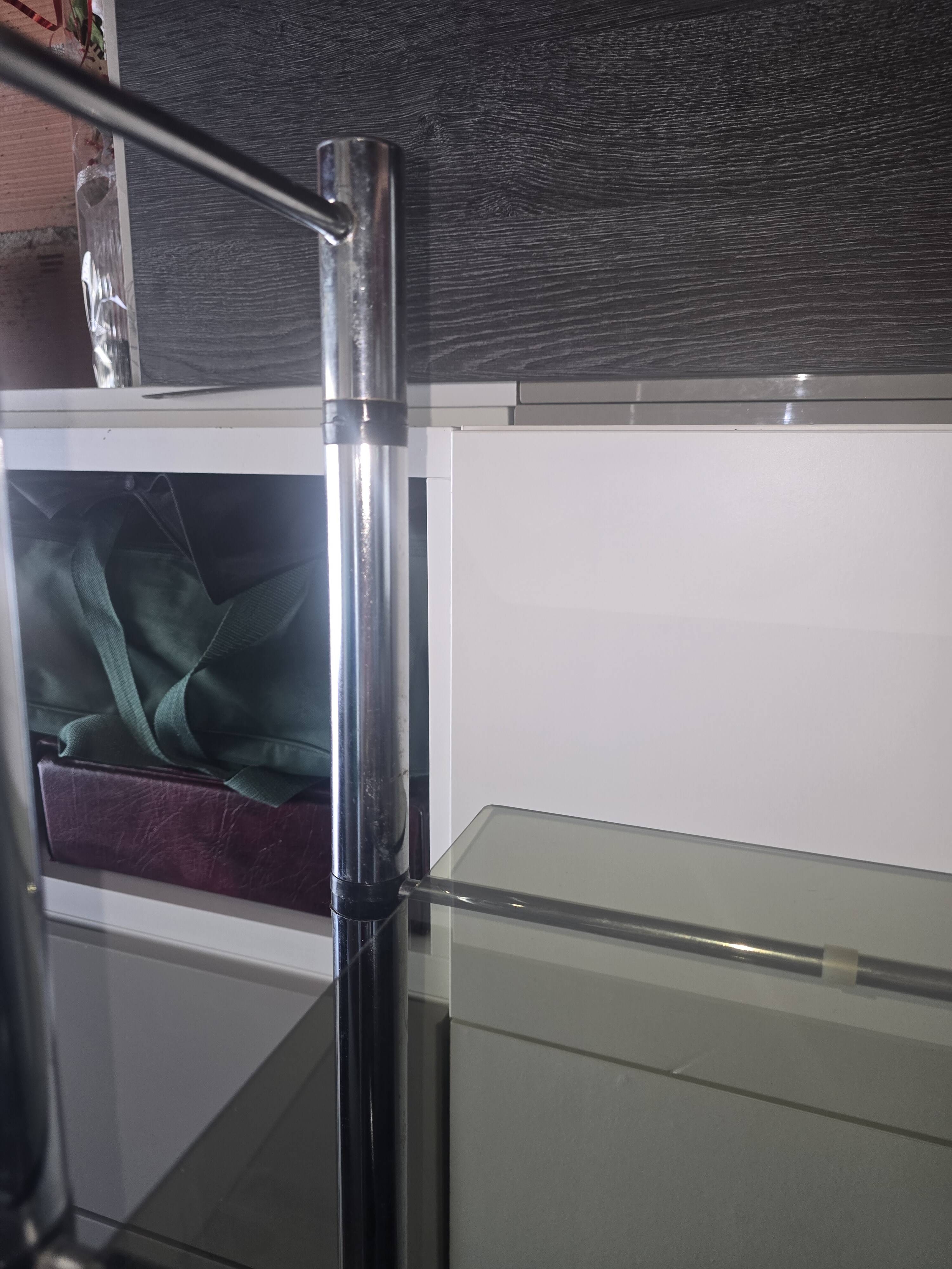 Large vintage double bookshelf from the 70s with chrome and smoked glass.