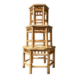 3 Vintage Bamboo Hexagonal Nesting Coffee Tables, 1970s