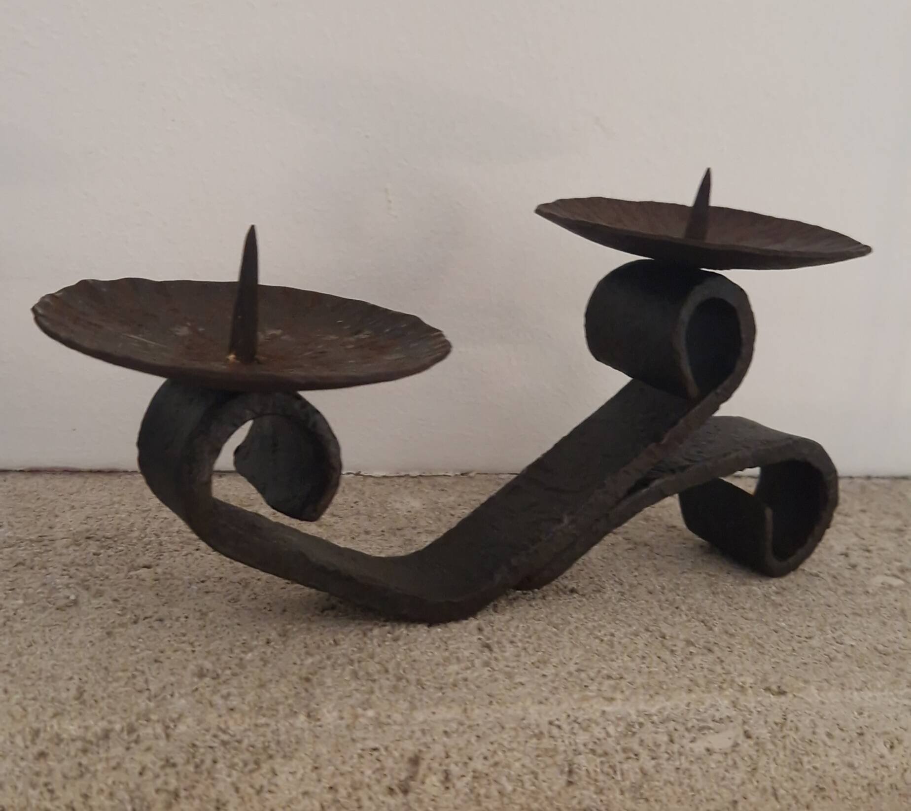 Brutalist wrought iron hand candlesticks