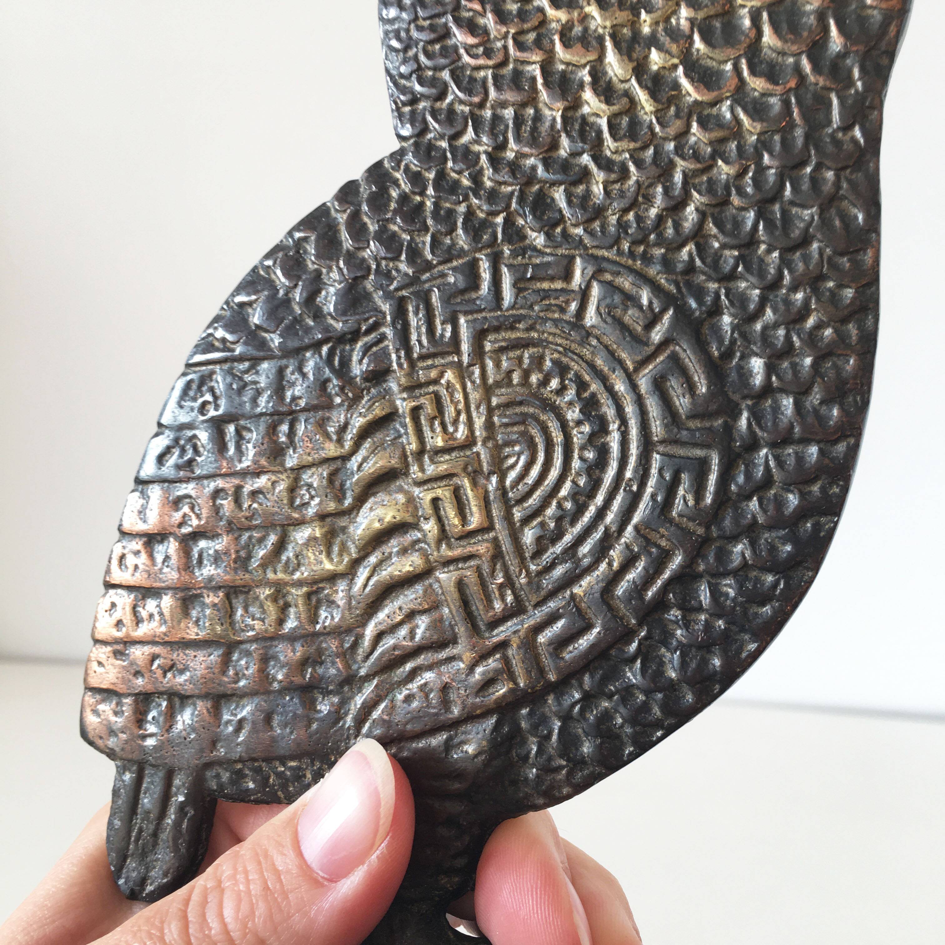 Owl sculpture in gilded brass bronze