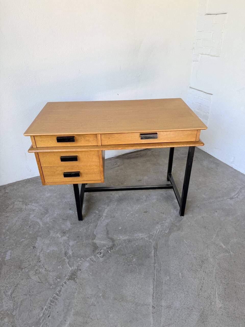 Modernist 50s oak metal desk