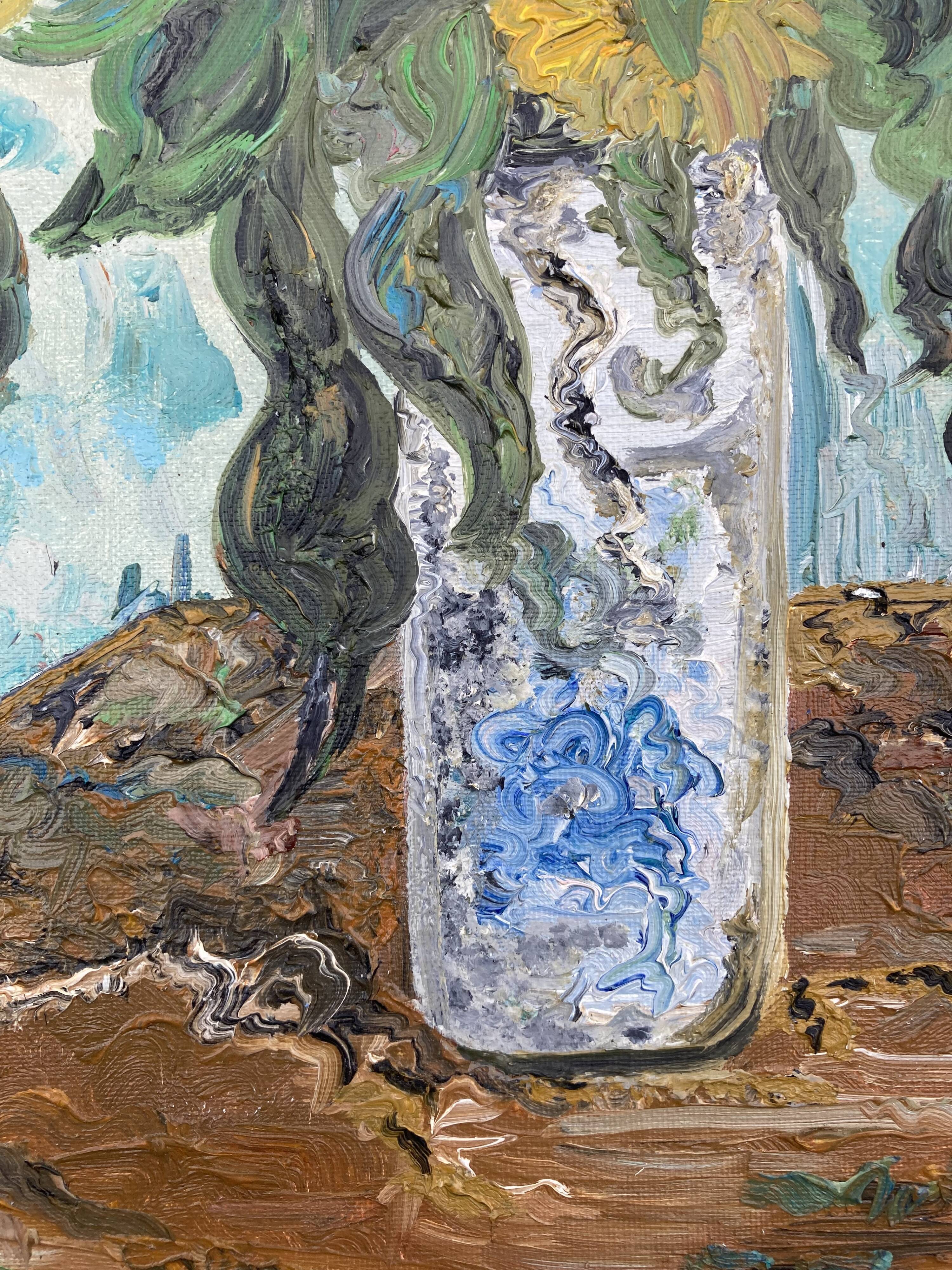 Oil painting - Bouquet of Sunflowers -Coated cardboard