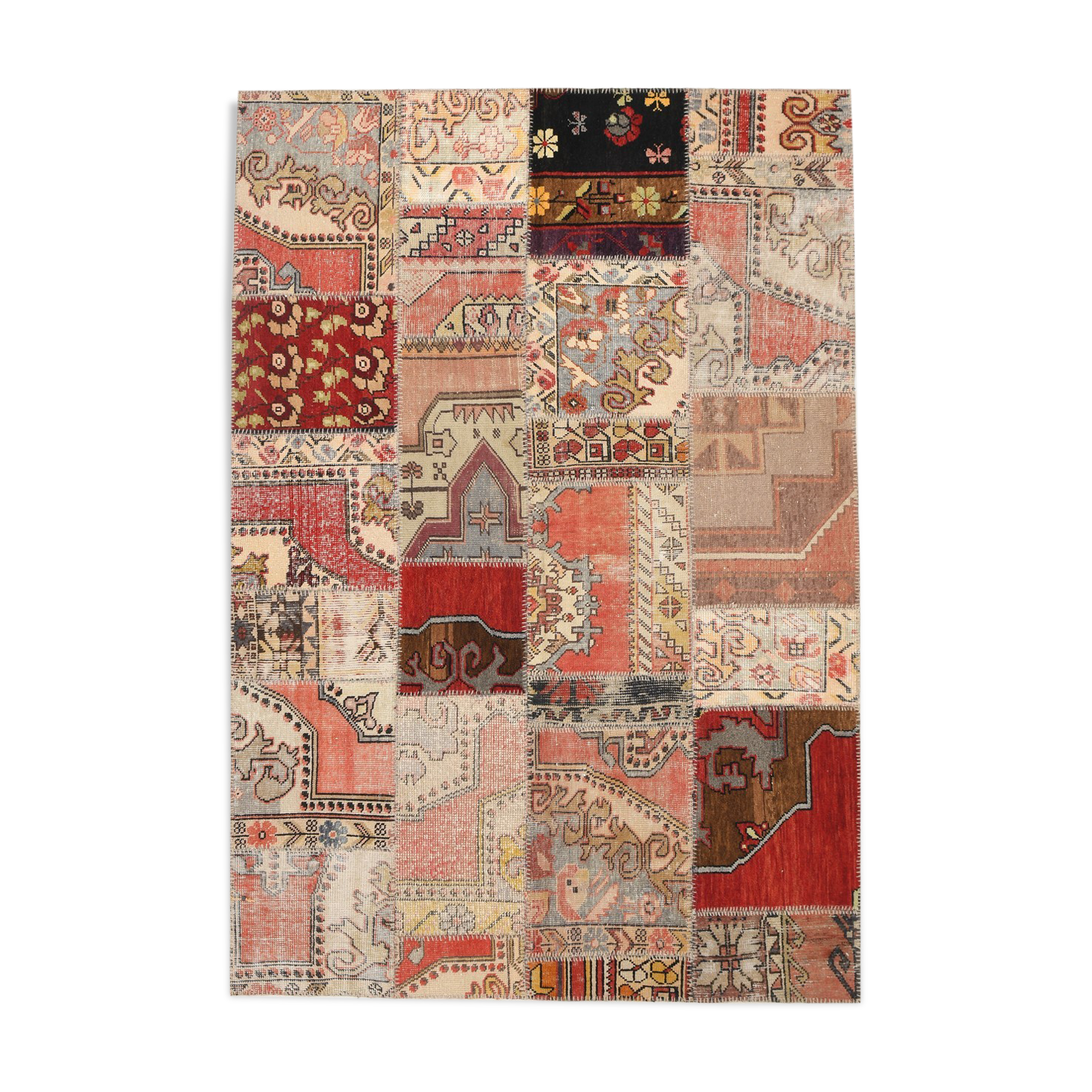 5x8 Neutral Red Beige Oushak Patchwork Rug 245x168Cm