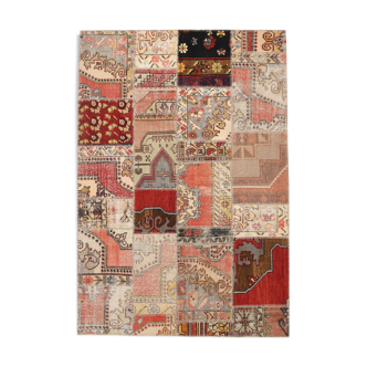 Tapis rouge neutre beige oushak patchwork tapis 245x168cm