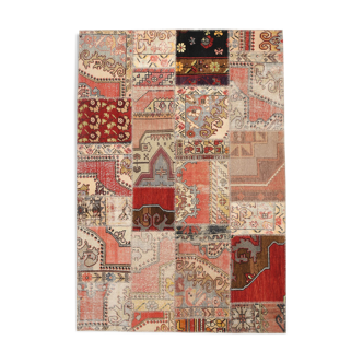 5x8 Neutral Red Beige Oushak Patchwork Rug 245x168Cm