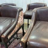 Série de 5 tabourets style industriel en métal et cuir, travail moderne