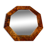 Octagonal mirror in walnut burl