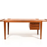 Rare bureau en teck danois des années 1950 extensible jusqu’à 230 cm