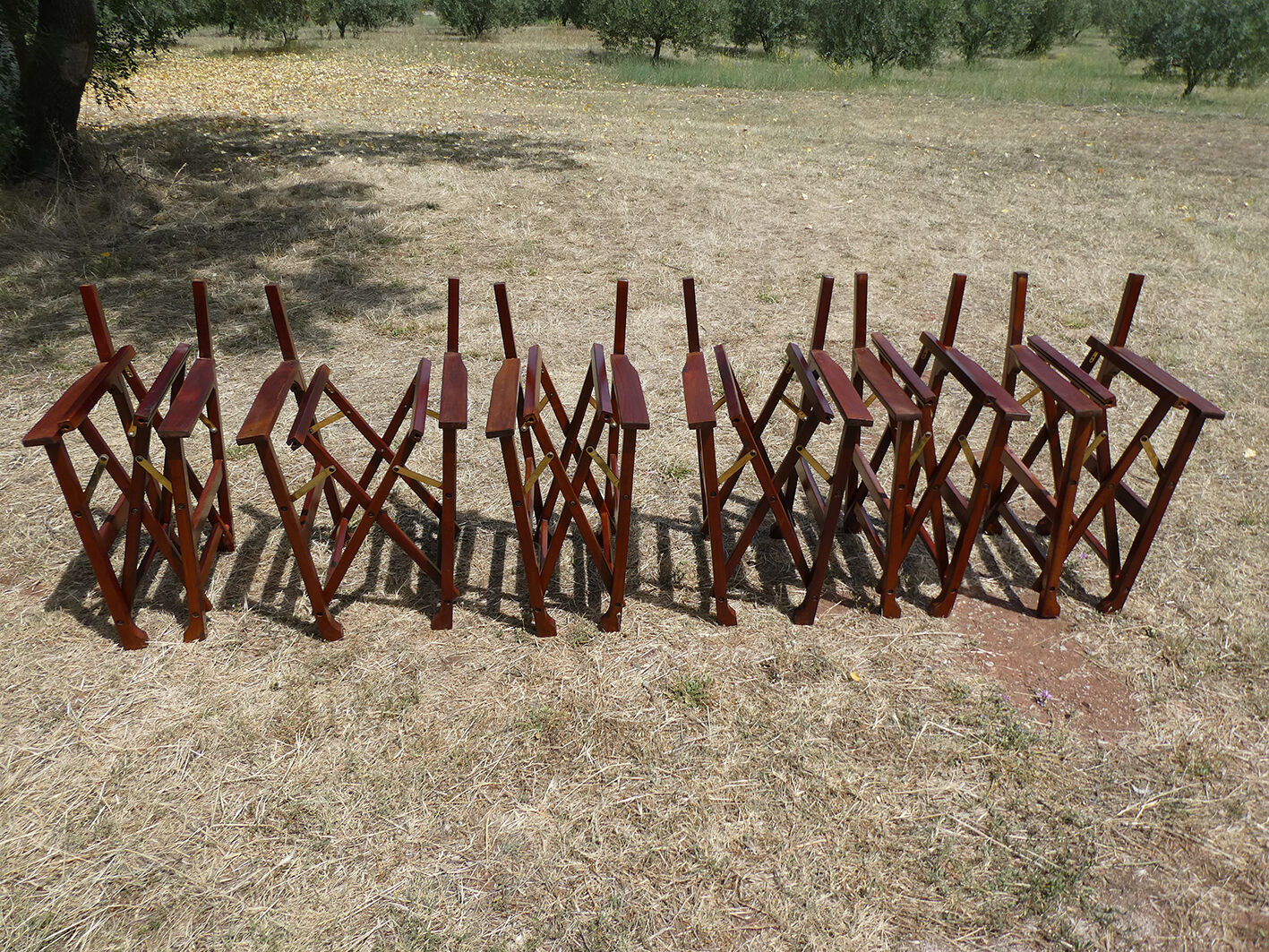 Lot of 6 foldable chairs in solid teak Roland Vlaemynck