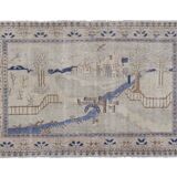 Shabby chic vintage turkish village pictorial rug 3'7'' x 5'4''