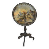 Napoleon III period gueridon in blackened wood with burgauté decoration and painting.