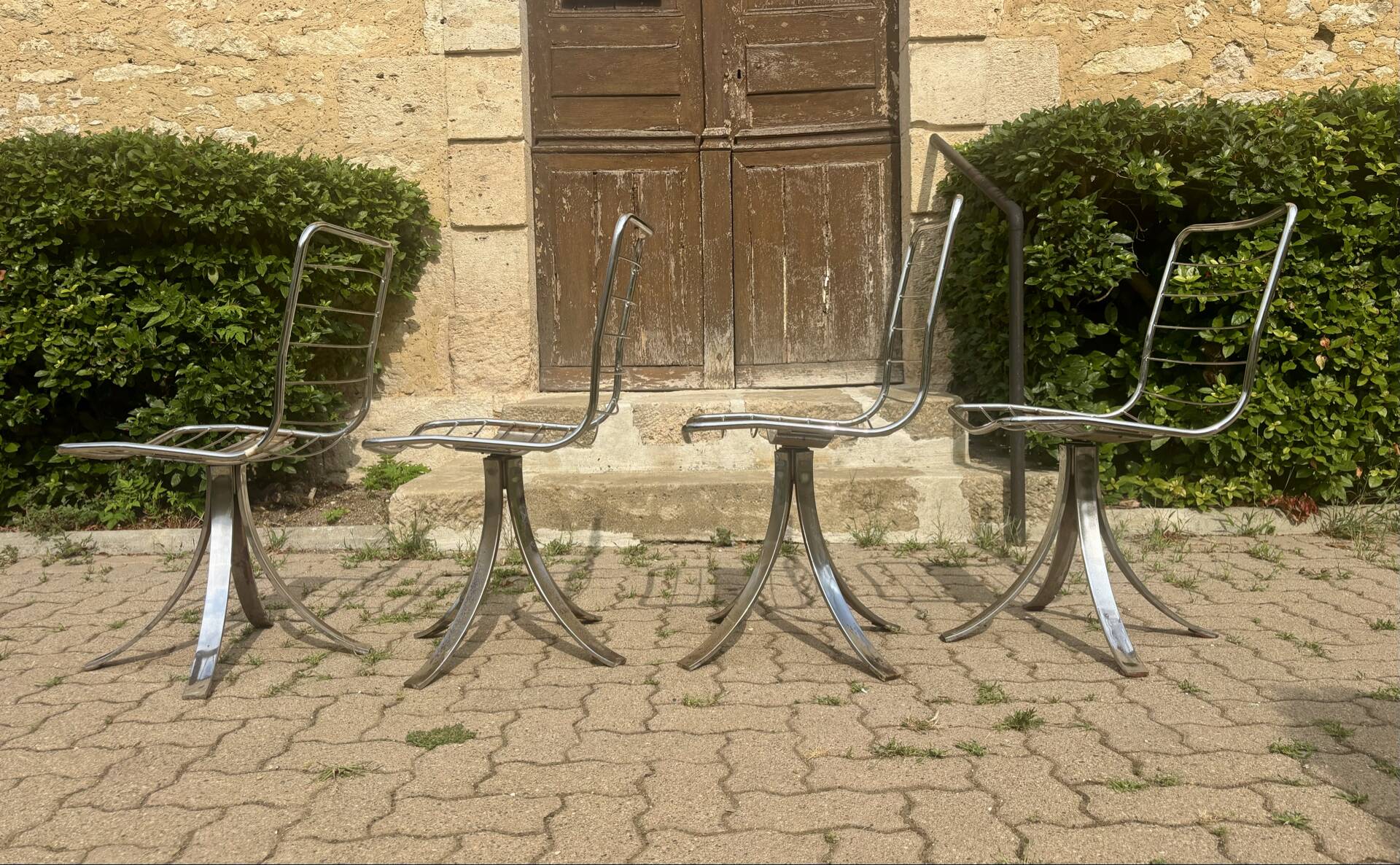 Set of 4 vintage swivel chairs in chrome metal – 1970s Ensem