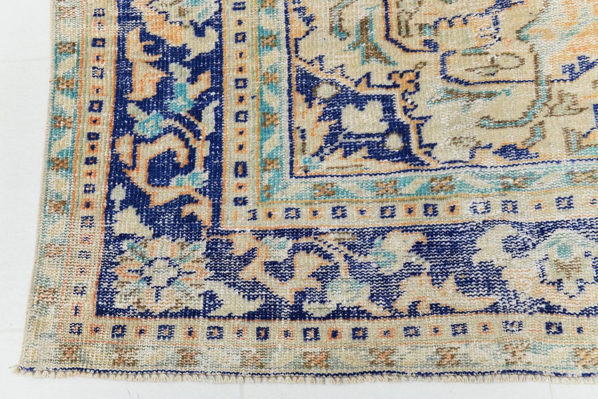 Blue Orange 250x350 cm Carpet, Vintage Large Rug, Turkish Antique Rug.