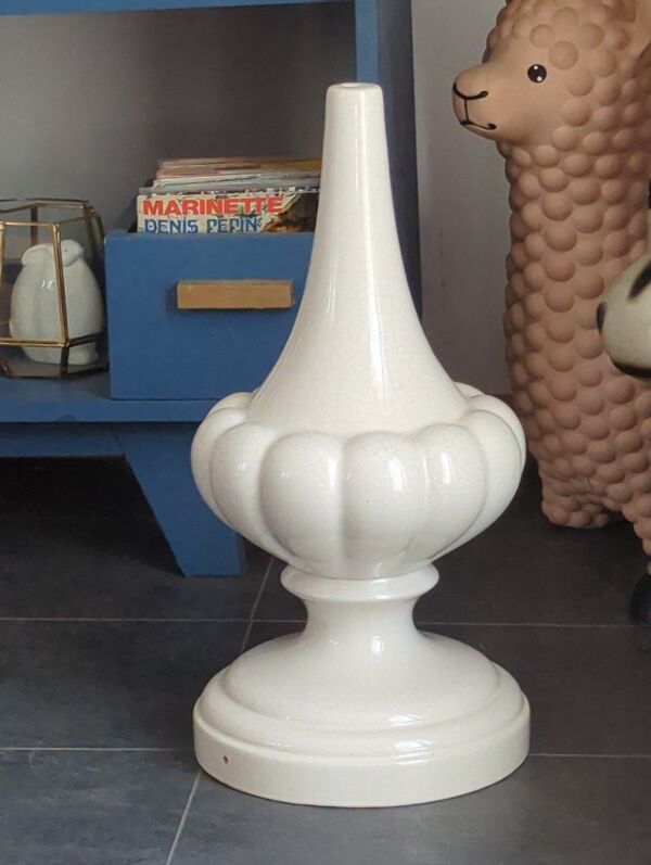 Pied de lampe balustre vintage en céramique émaillée craquelée