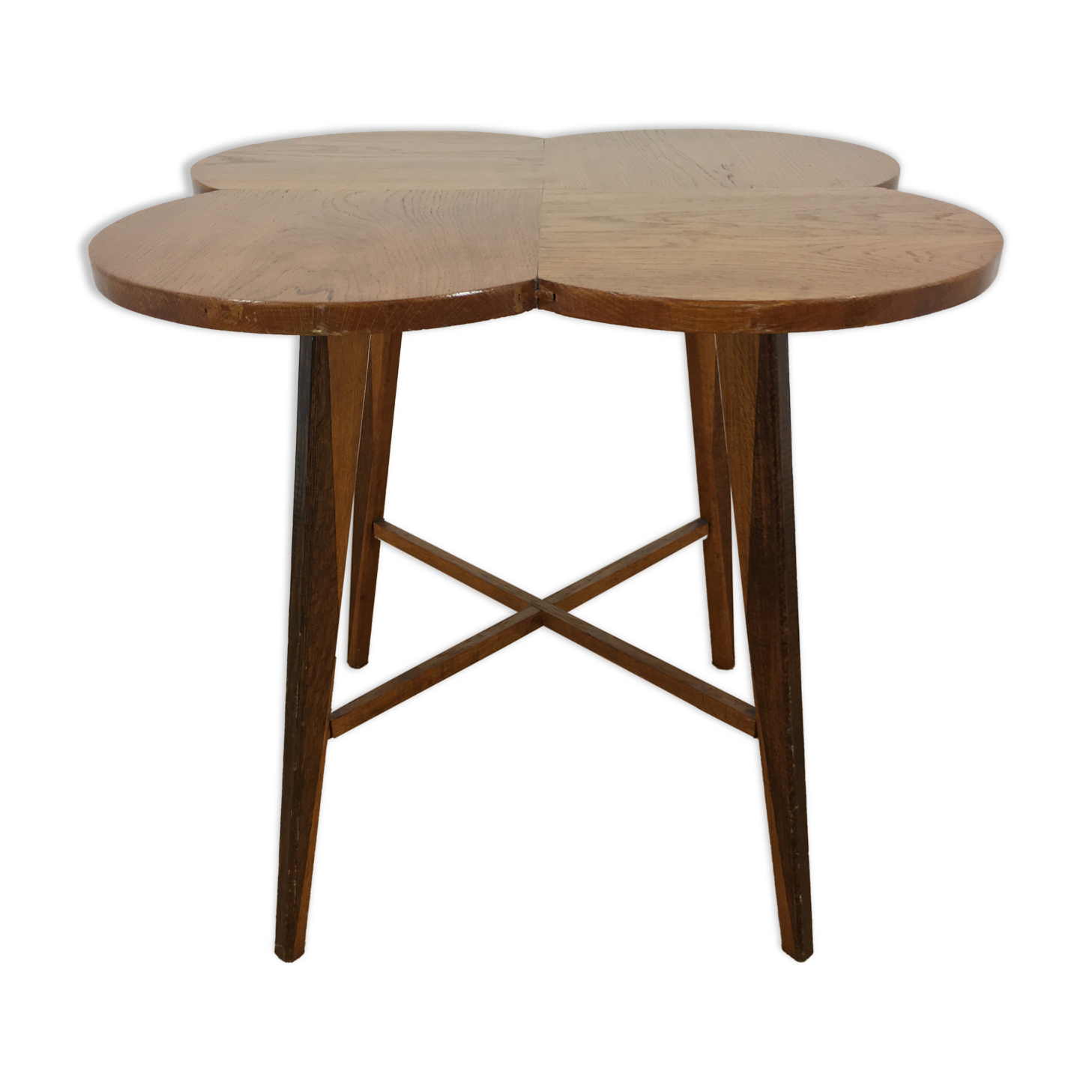 Wooden clover side table, compass feet, 50s