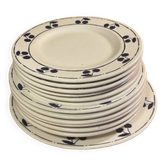 13 plates Longchamp pottery cobalt blue cherries