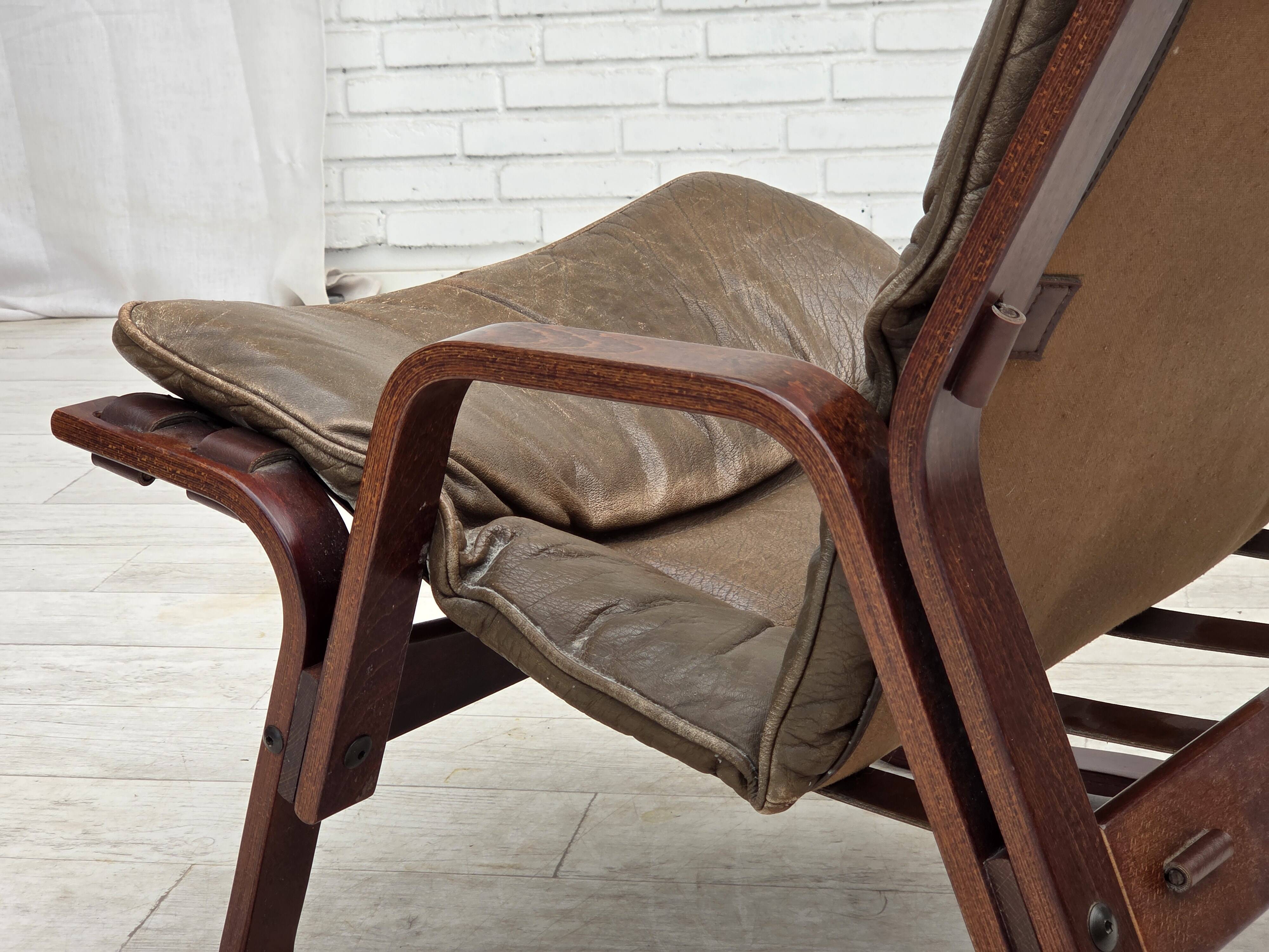 1970s, Norwegian lounge chair, brown furniture leather.