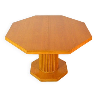 Table à repas octogonale avec rallonge bois et bambou 1980s