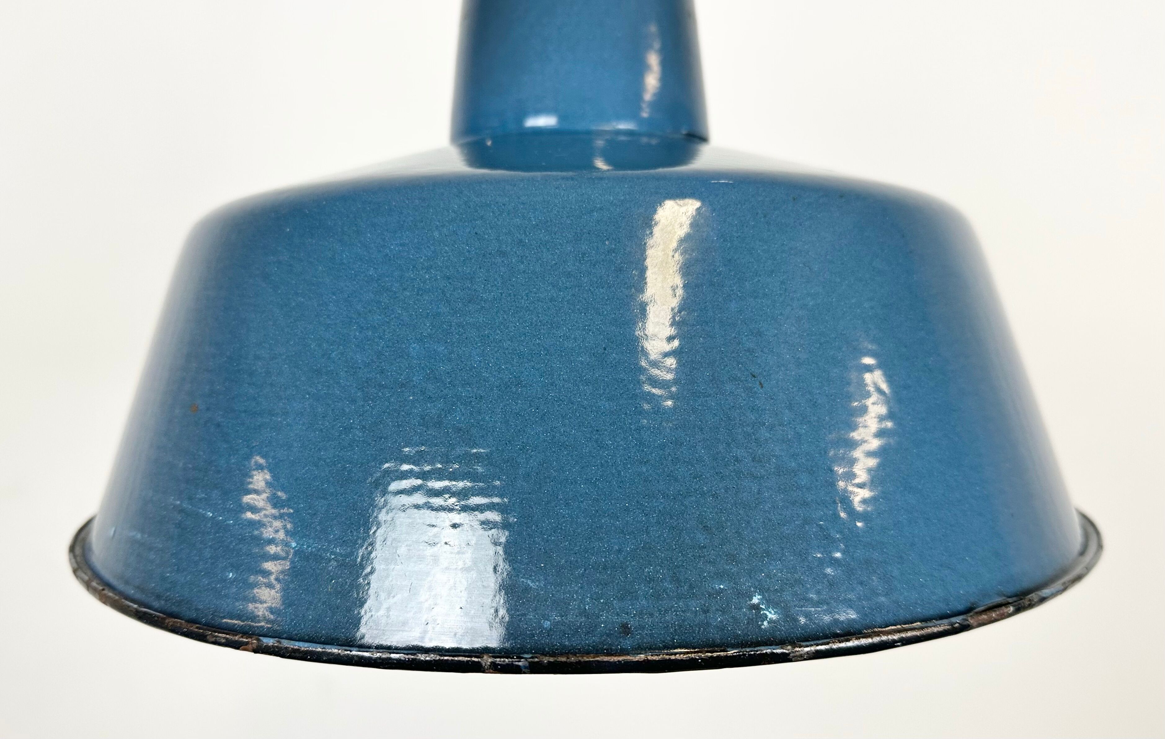 Industrial Blue Enamel Factory Pendant Lamp, 1960s