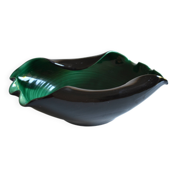 Large green and black ceramic fruit bowl from the 60s 1960s