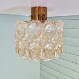 Brass and amber textured glass ceiling light, design by Helena Tynell, Limburg.