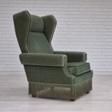 1970s, Danish wingback armchair, original condition, furniture velour, beech wood.