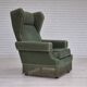 1970s, Danish wingback armchair, original condition, furniture velour, beech wood.