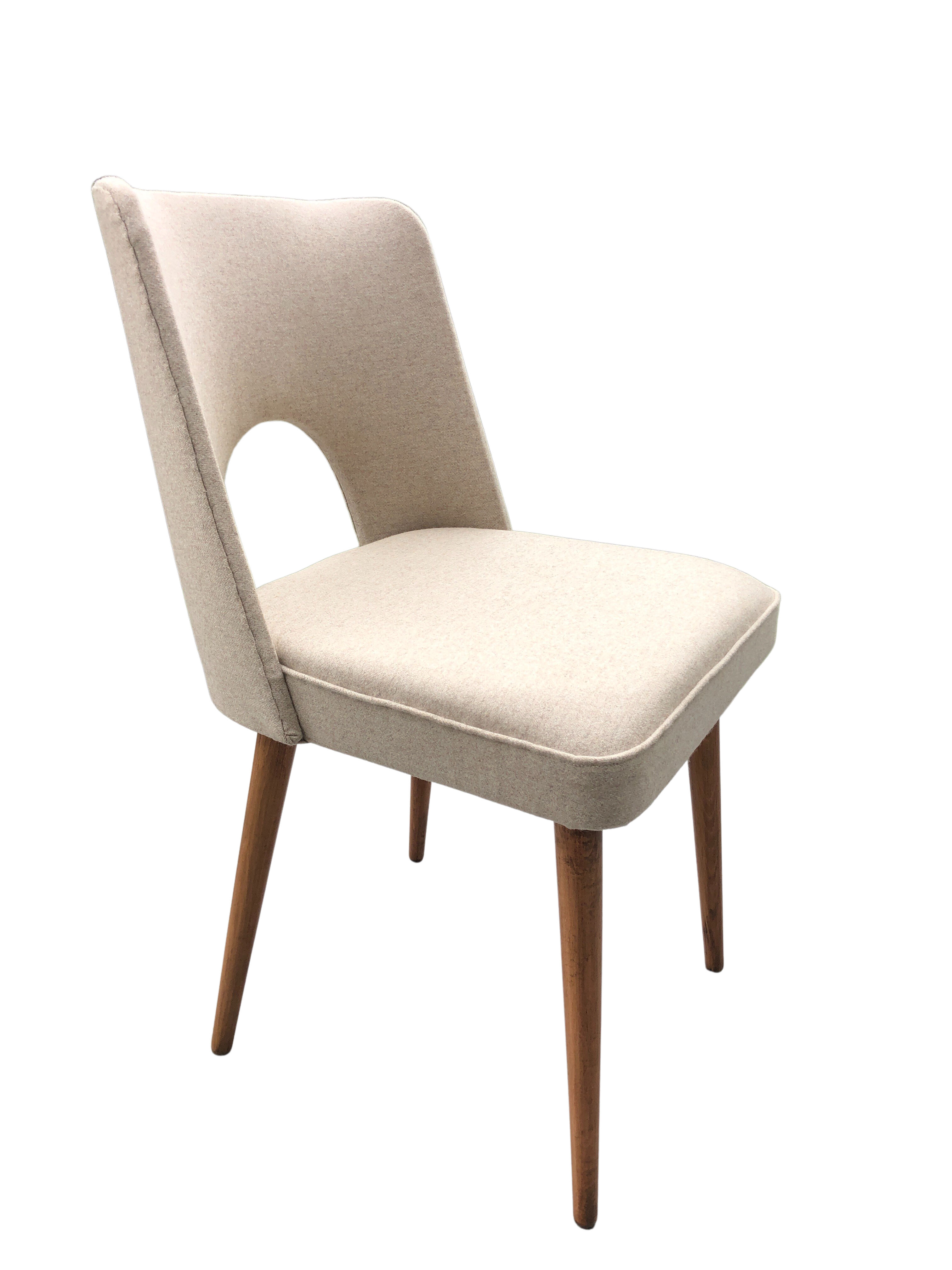 Beige Wool Shell Dining Chair by Lesniewski for Słupskie Fabryki Mebli, 1962