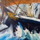 Painting "Three masts in turmoil" HST signed and dated 1978