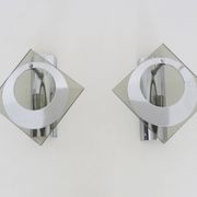 Pair of chrome metal and glass wall sconces, VECA Fontana Arte style.