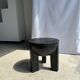 Black mango wood tripod side table with a semi-spherical top, height: 45 cm, diameter: 44 cm.