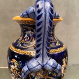 Vase on pedestal with handles in earthenware Gien Italian Renaissance decoration