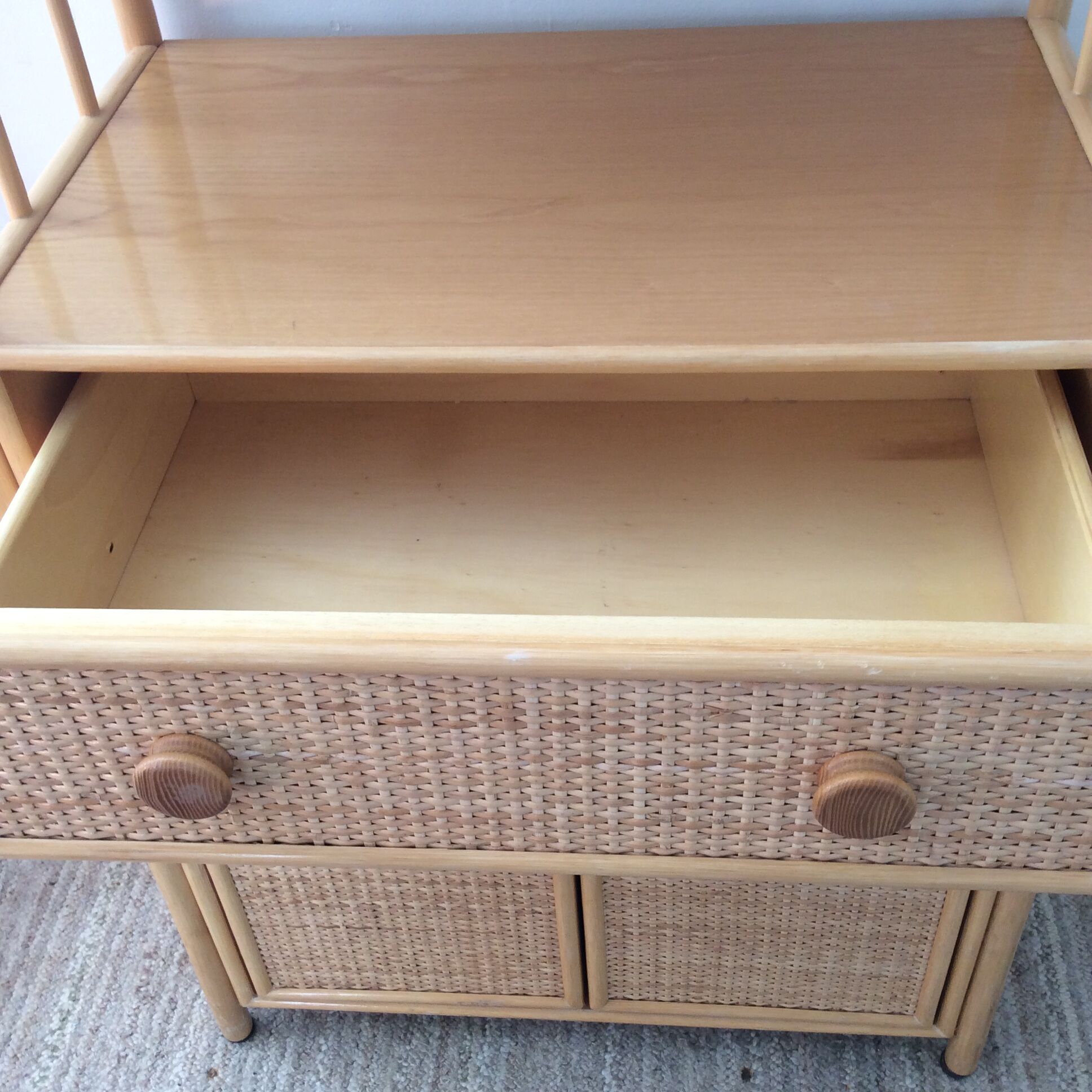Shelf of the 70s in rattan and wicker wood