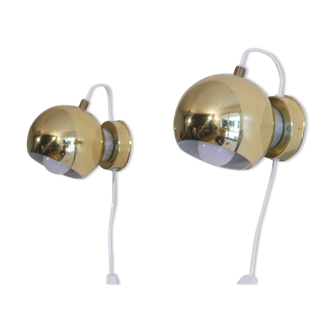 Pair of suede brass wall lamps from Trivel belysning 1970