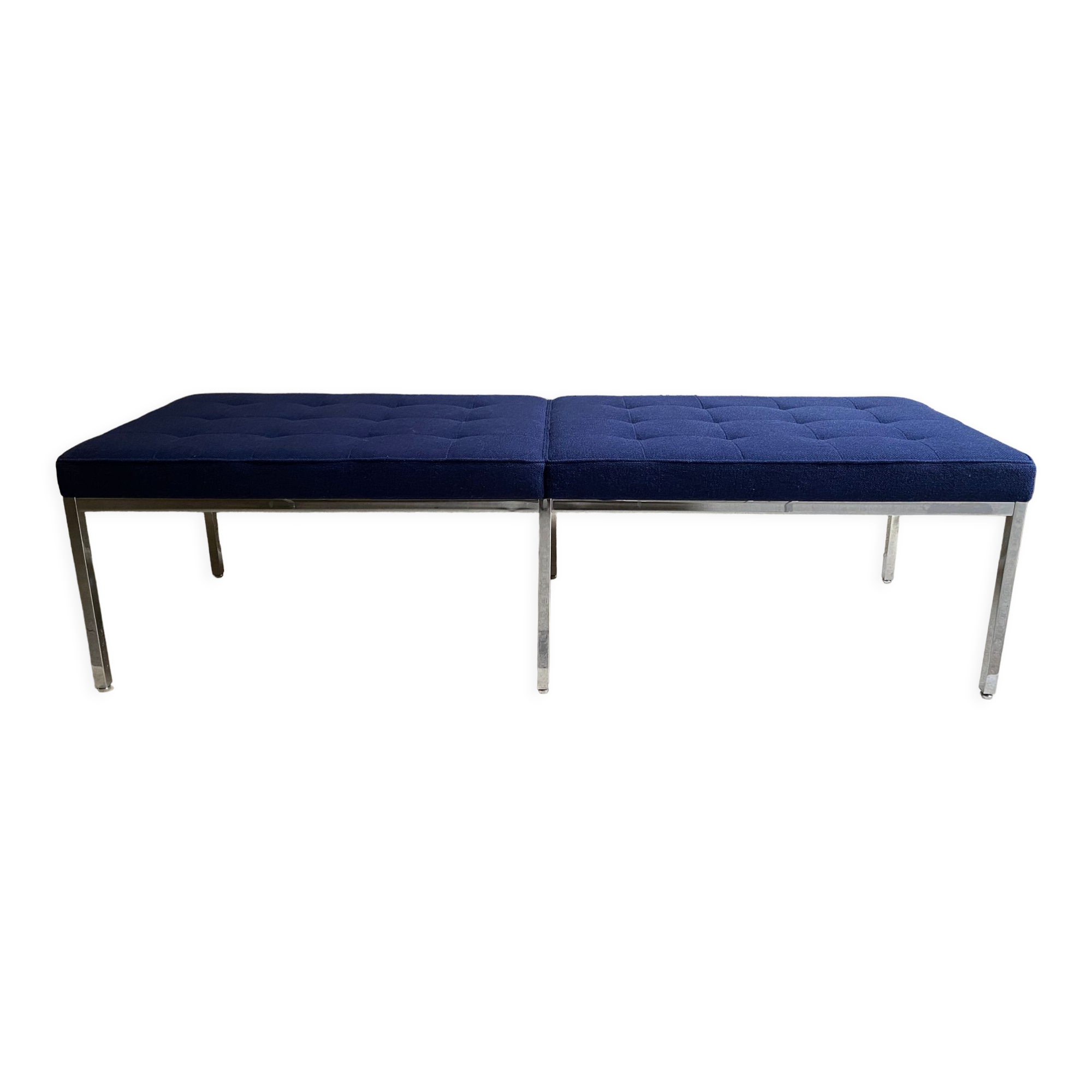 Florence Knoll bench for Knoll Studio blue fabric.