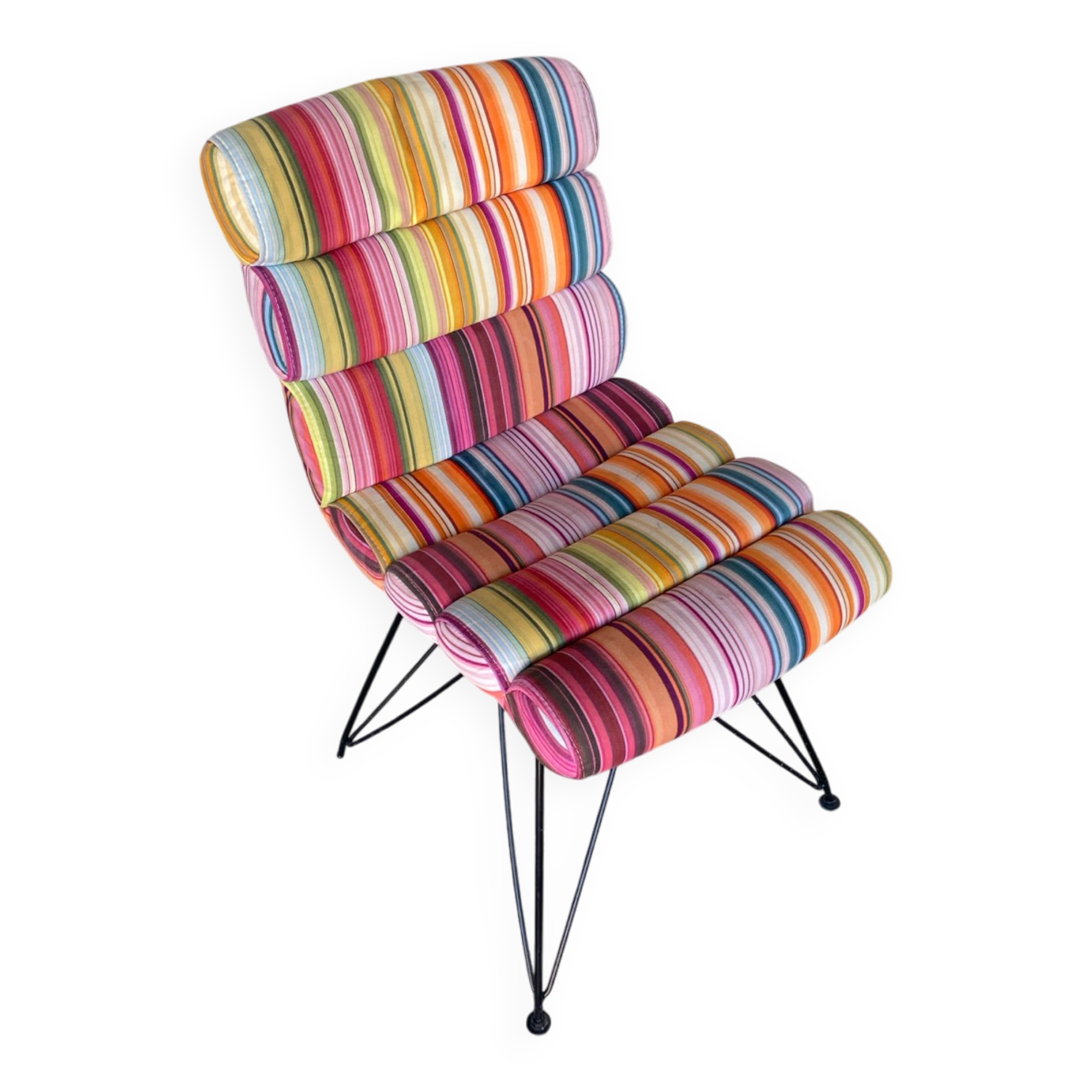 Chair Design Black Metal Base + Multicoloured Fabric Cushion Seat