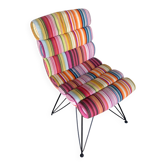 Chaise Design Piétement Métal Noir + Assise Boudins Tissu Multicolore