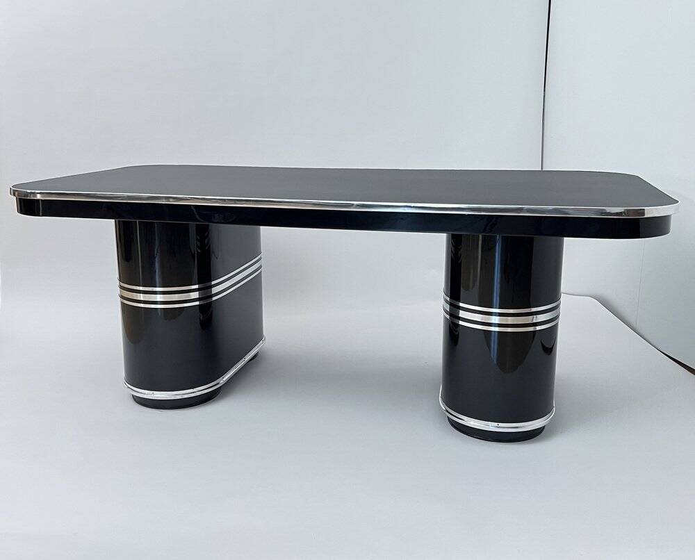 New York Desk in Black Lacquered Metal & Linoleum from Mauser, Germany, 1950