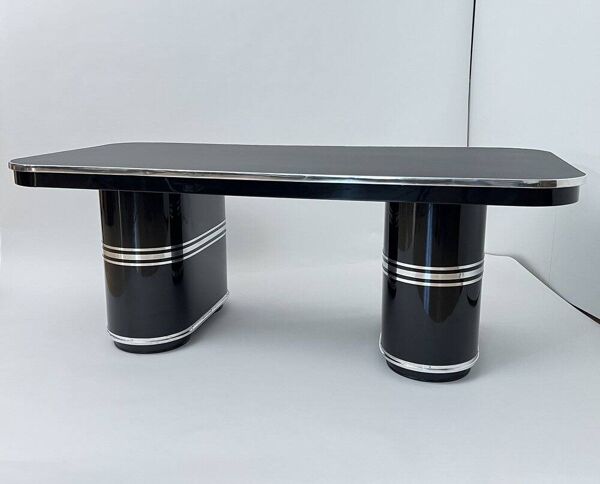 Bureau de New York en métal laqué noir et linoléum de Mauser, Allemagne, 1950