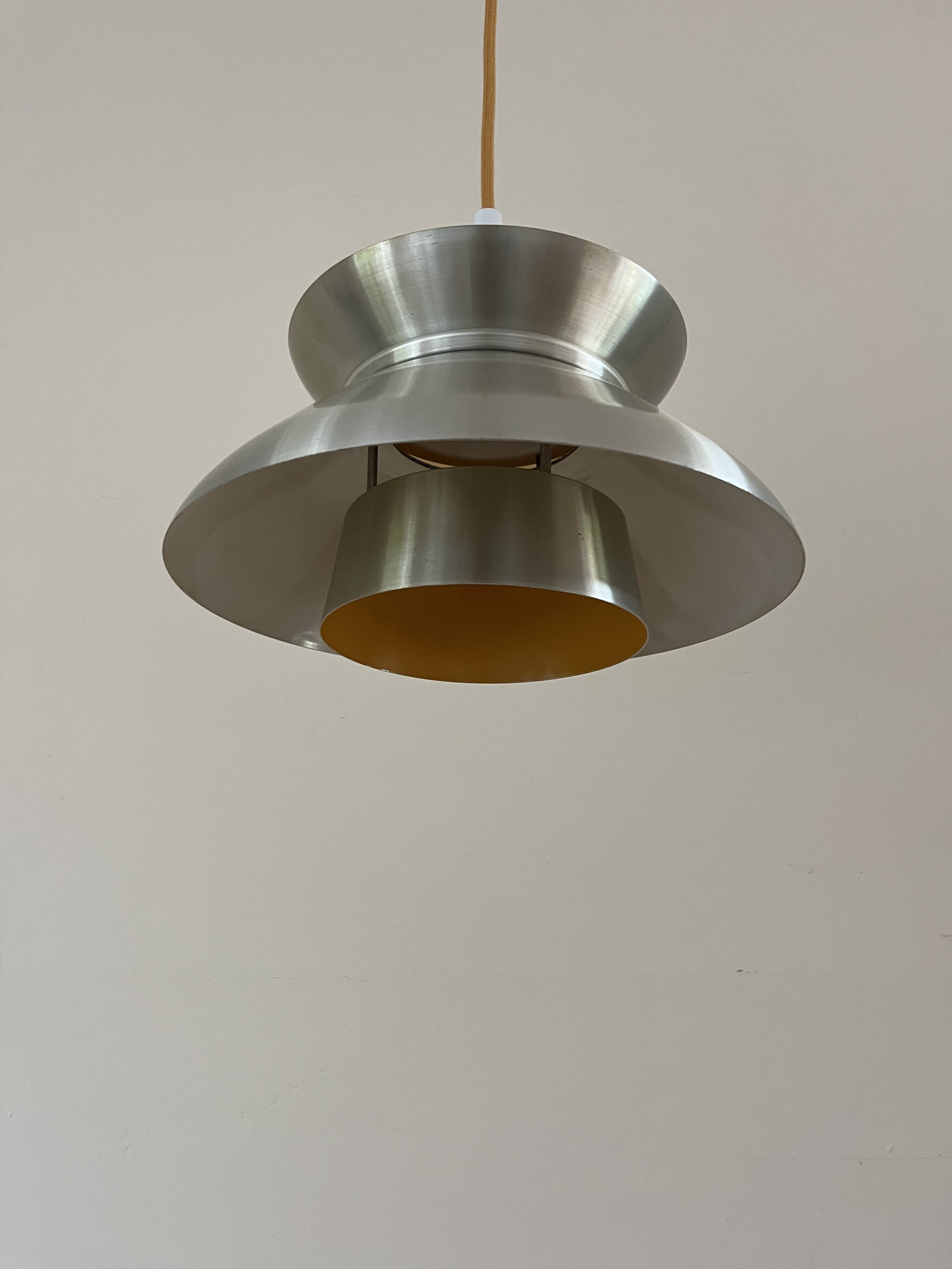 Vintage Danish chrome/ochre pendant - Doo Wop style lamp