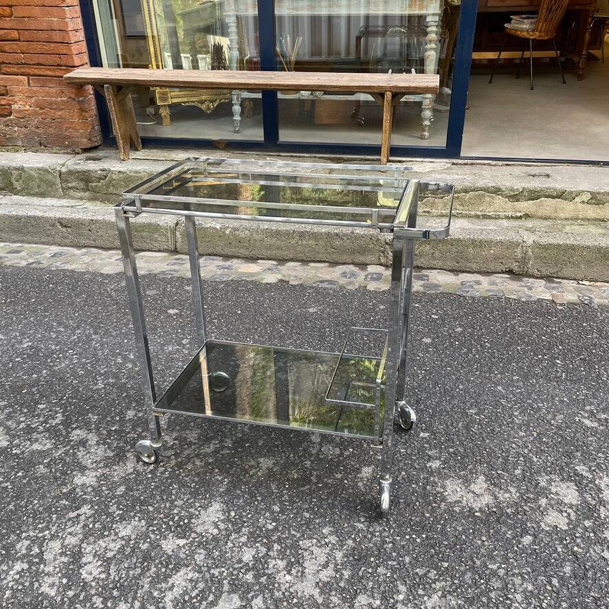 Chrome rolling serving cart from the 1950s-60s