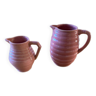 2 pots a lait en céramique rose