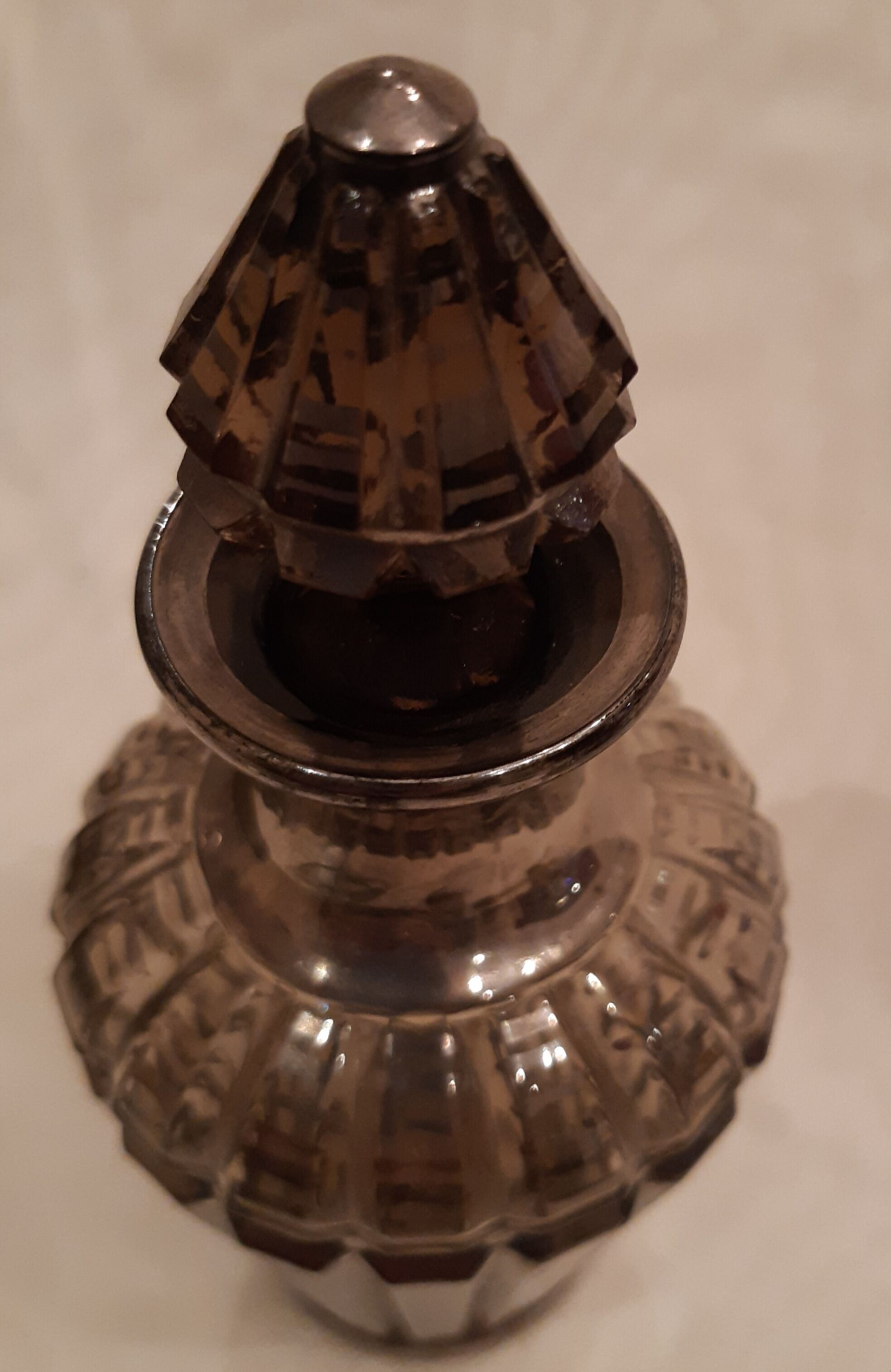 Carafe, glass and pot Portieux in smoked glass and silver art deco