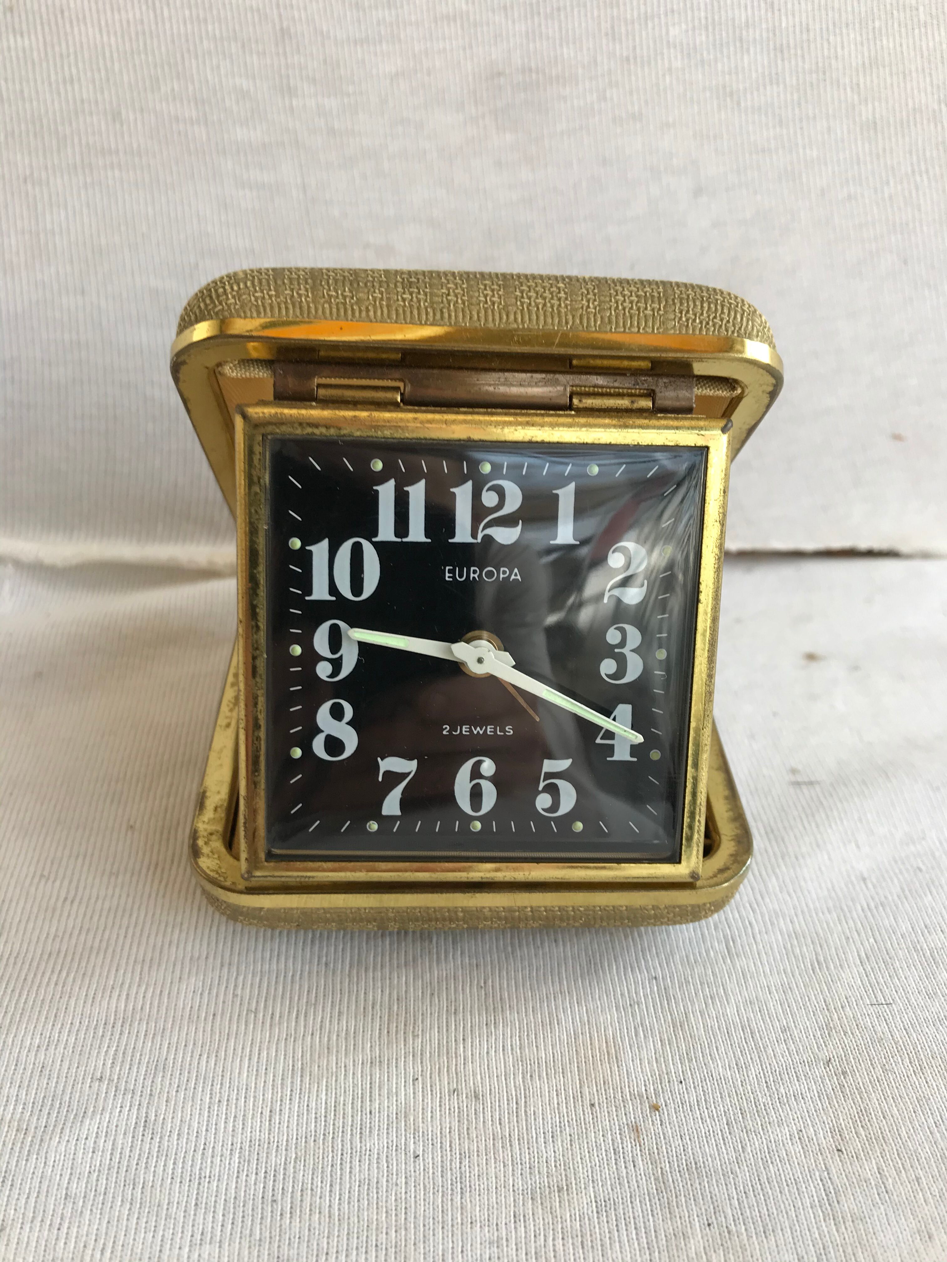 Old europa 2 travel alarm clock with 70's vintage gold case