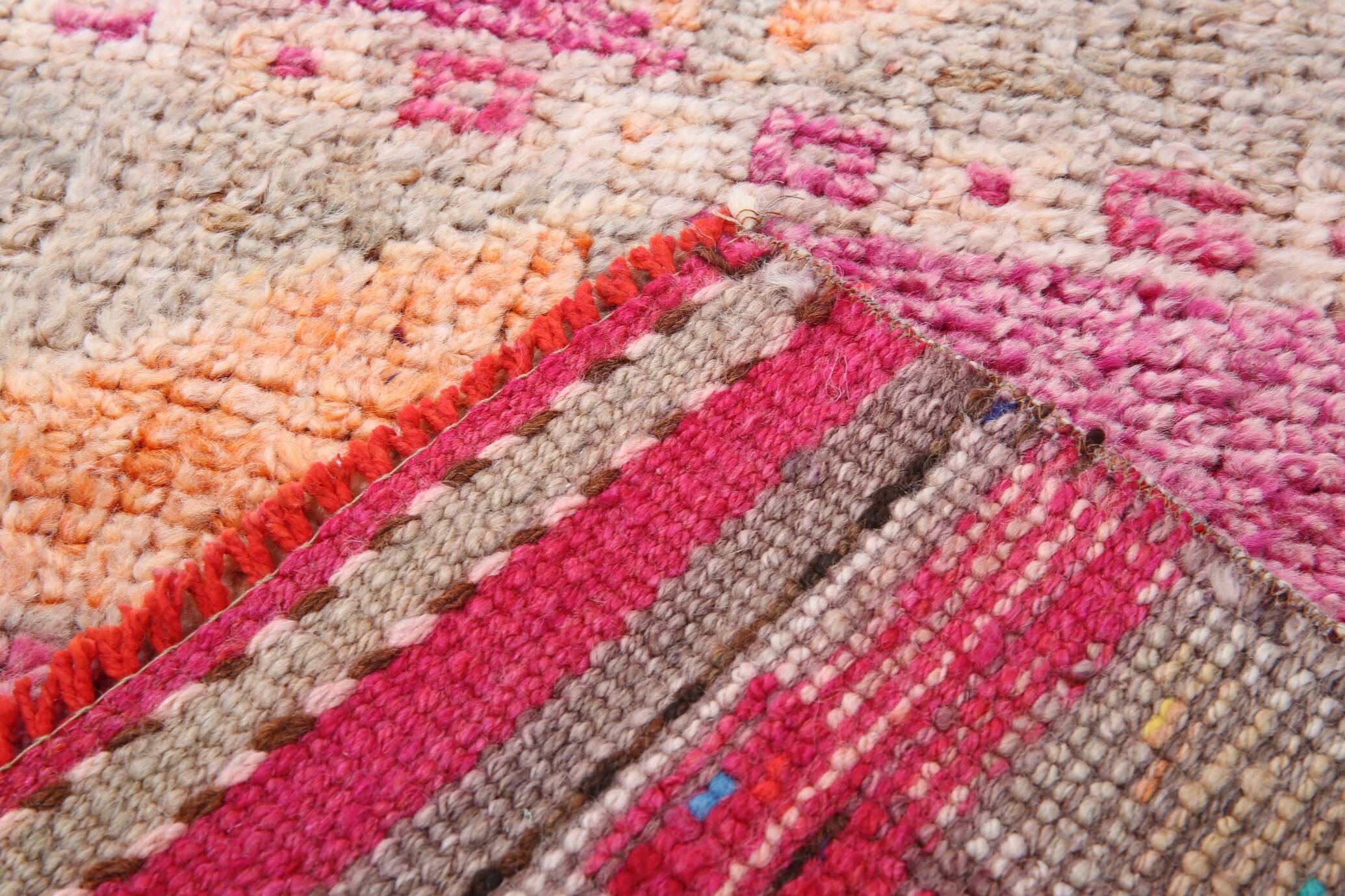 Raspberry Pink Tribal Vintage Runner Rug, Turkish Hallway Carpet,102x322 Cm