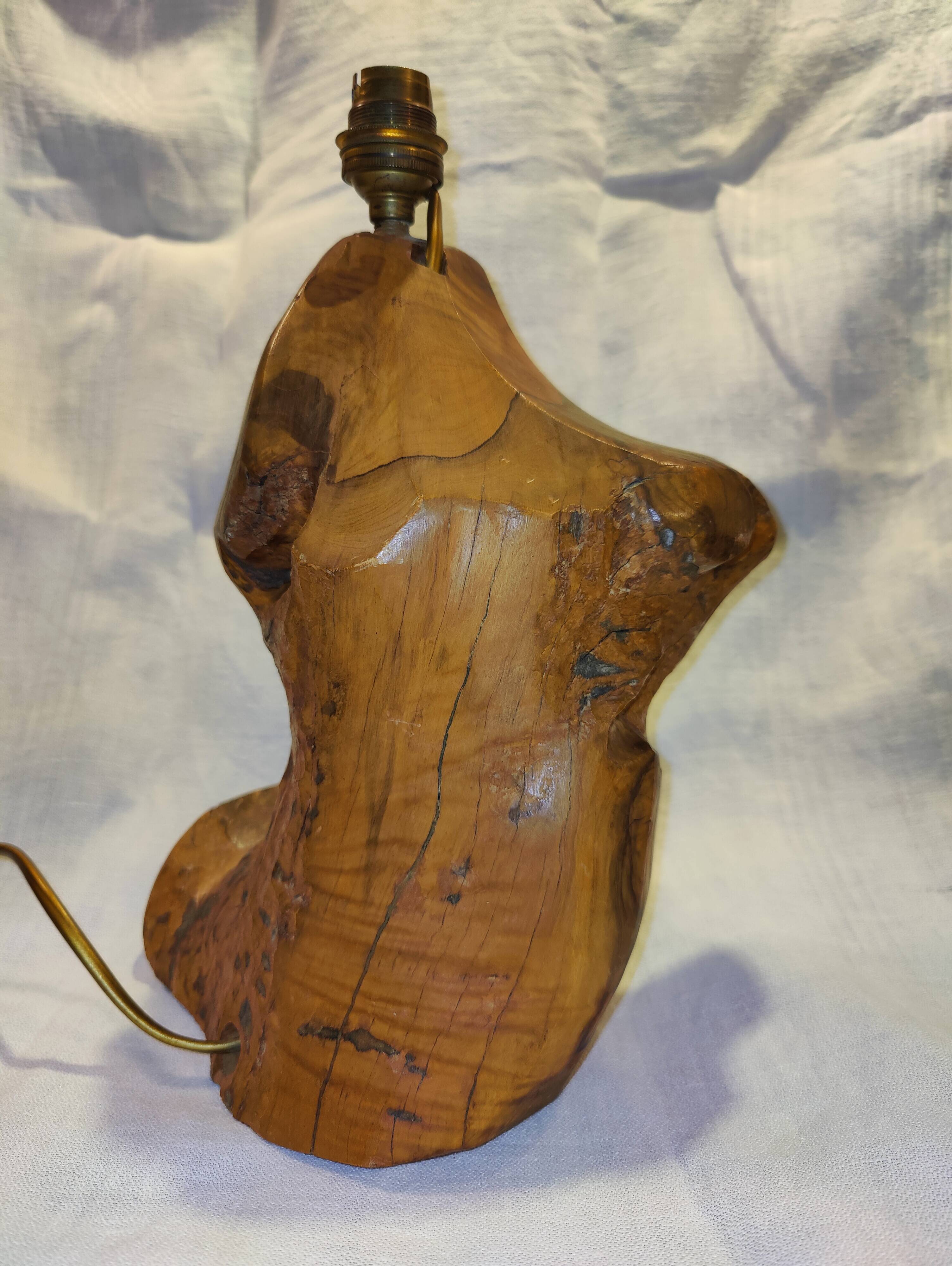 Brutalist olive wood lamp base