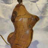Pied de lampe en bois d'olivier brutaliste